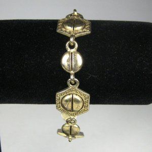 Tofa Bracelet 7.25 In Panel Style Goldtone Greek Key Design Estate Women Men VTG